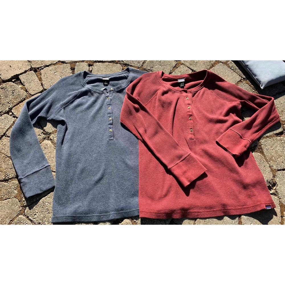 2 Patagonia Henley Thermal Waffle Weave Knit Maroon Blue MENS Shirt LOT size M